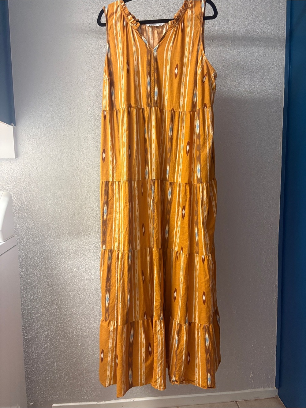 Sonoma Mustard Yellow Patterned Tiered Maxi Dress